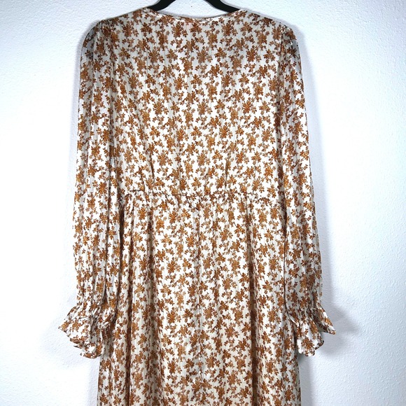 Pink Lily Floral Long Sleeve Midi Dress V Neck Ruffle Cuffs Women's - Picture 8 of 11